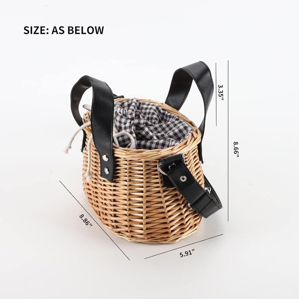 Wicker Tote Bag Women Straw Handwoven Rattan Summer Beach Shopper - Picture 3 of 6